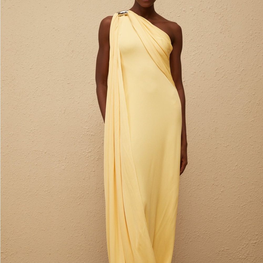 Garance Yellow Draped Asymmetrical Maxi Dress - Picture 4 of 8
